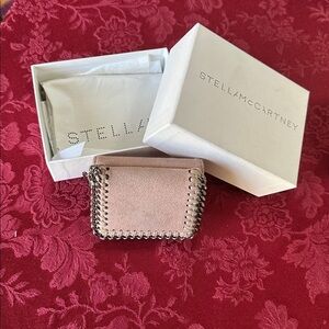Stella McCartney Dusty Pink Vegan Suede Compact Wallet w/ Silver Chain Trim